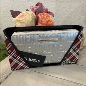 Steve Madden Metallic Silver Embossed Logo Wallet